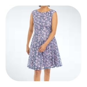 NWT Danny & Nicole size 16 navy/lilac floral fit & flare dress